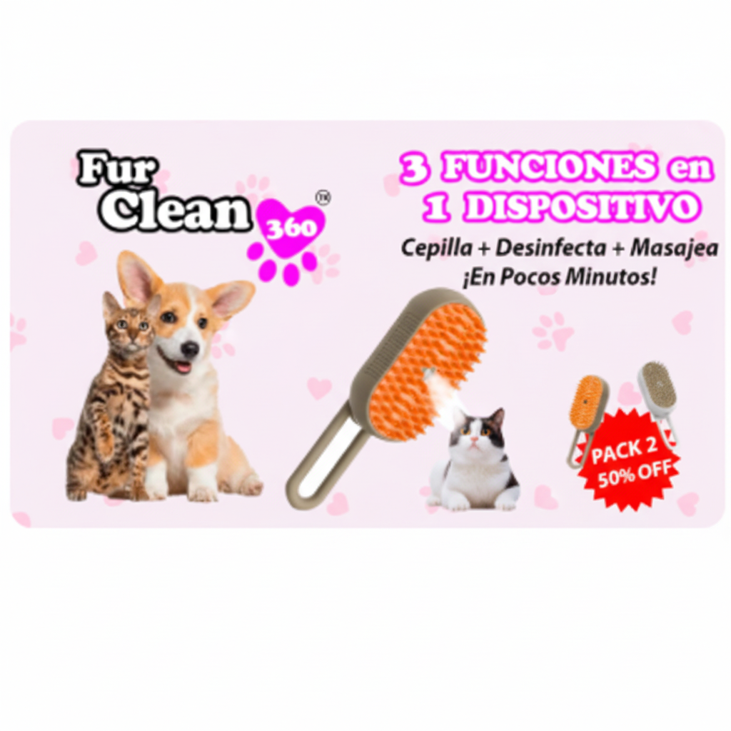 FurClean 360 – Cepillo de Vapor 3 en 1 | Elimina 95% del Pelo Muerto