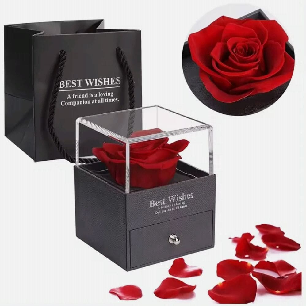 BestWishes Caja de Rosa Eterna | Collar "Te Amo" en 100 Idiomas en Oro Rosa + Bolsa de Regalo Gratis - [PROMOCIÓN DISPONIBLE SOLO HOY]