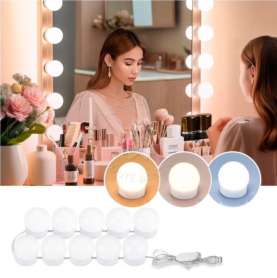 Glowmir Kit De Luces Led Para Espejo Estilo Hollywood 10 Bombillas - [PROMOCIÓN DISPONIBLE SOLO HOY]